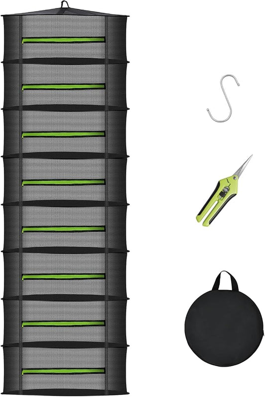 MEKOLIFE 8-Layer Herb Drying Rack Hanging, Large Capacity Mesh Net | 23.62 Inch with Zipper, S-Hooks and Bonus Garden Pruning Shears, for Herbs, Flowers, Plants, Indoor and Outdoor Use
