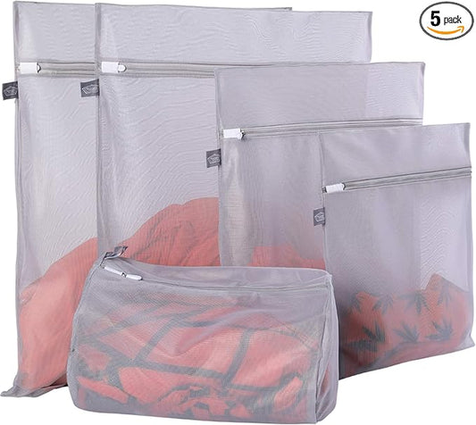 Lingerie Bag for Washing Delicates, Grey Laundry Bags for Delicates, 5Pcs | Bags to Wash Jeans, Coat, Sock, Cap, Shoe, Sneaker, Fine Mesh, Tumble Dryer Safe, for Men