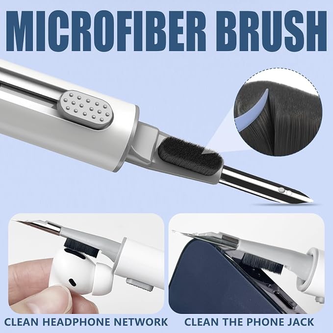 Inesore Multi Cleaning Kit for AirPods & All Earbuds (White+Cleaning Cloth) | Metal Tip, High-Density Soft Brush, Flocked Sponge Tip, 3 in 1 Design, Compact & Lightweight, Easy Operation, Easy to Carry