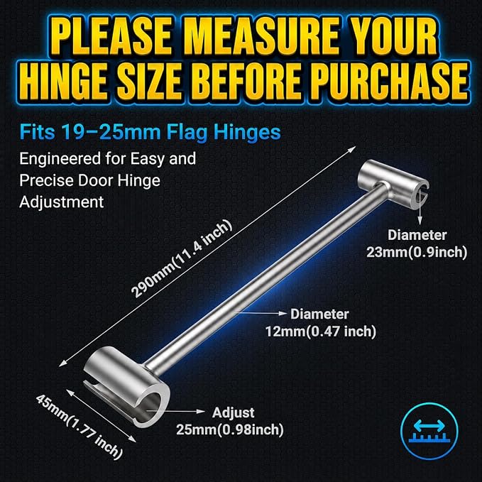 Hinges Gap Adjusting Wrench, Door Hinge Repair Tool, Upgraded Steel Double-ended Door Hinge Repair Wrench, Heavy-duty Door Hinge Adjustment Tool for Standard Round Bolts (0.748-0.99in)