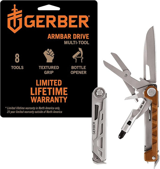 Gerber Armbar Drive EDC Pocket Knife Multitool with Bottle Opener, Gold | Everyday carry multitool, 2.5" blade, screwdriver, bottle opener, slim pocket clip, gift for men, lightweight