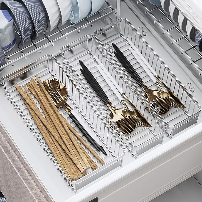 304 Stainless Steel Utensil Drying Rack/Chopsticks/Spoon/Fork/Knife Drainer Basket Flatware Storage Drainer (Square)