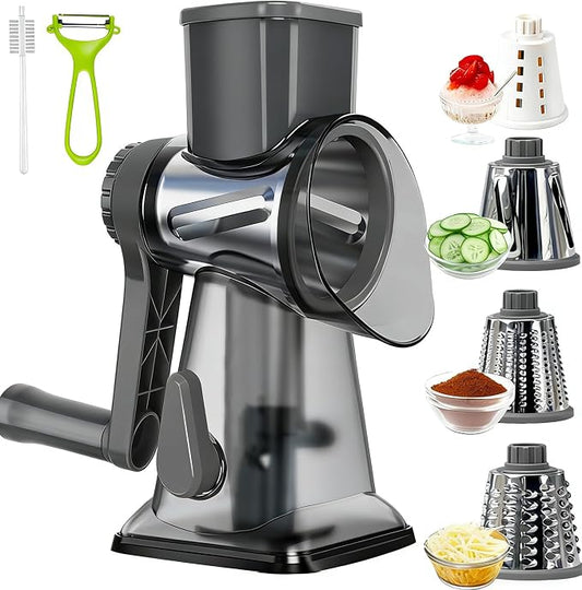KalraMay Rotary Cheese Grater with Handle, Multifunctional Cheese Shredder | Multifunctional Shredder,Strong Suction Cup Base,Fast and Efficient Cutting,Detachable Parts,Safe Operation,Easy to Rinse
