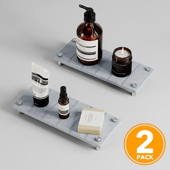 SpaceAid 2 Pack Drying Sink Caddy, Instant Dry Water Absorbing Stone Tray for Sink Organizers, Kitchen Counter Soap Dish Holder Absorbent Coaster, Bathroom Countertop Drying Rack (Light Gray)