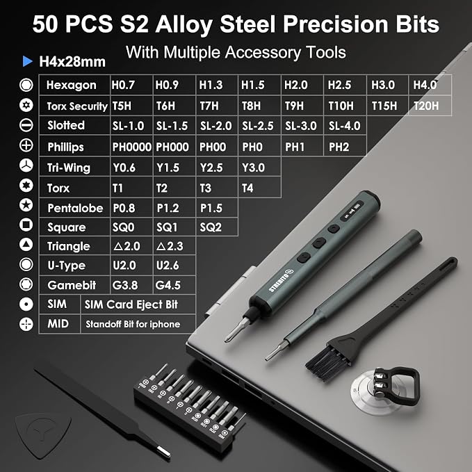 STREBITO Electric Screwdriver, 67 in 1 Electric Precision Screwdriver Set | 50 S2 Preicison Bits, 5 Torque Settings, 4 LED Lights, Cordless Screwdriver Repair Tool Kit for PC Building Electronics