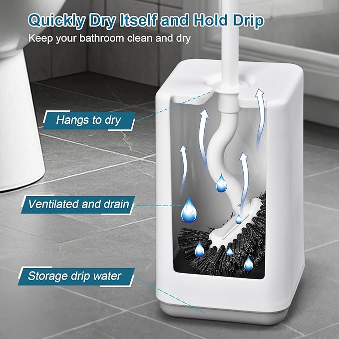 Toilet Bowl Brush and Holder 3 Pack Sturdy Plastic Long Handled Toilet Brushes for Bathroom with Ventilated Base Easy to Assemble for Deep Cleaning (White 3)