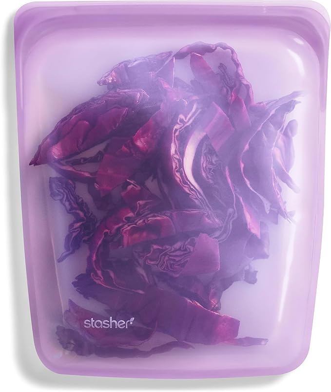 Stasher Premium Reusable Half Gallon Silicone Bag, Purple, 64 oz | Food-Safe Silicone, Eco-Friendly, Reusable Freezer Bags, Microwave, Dishwasher, Oven Safe, Sous Vide, Meal Prep, Bulk Storage