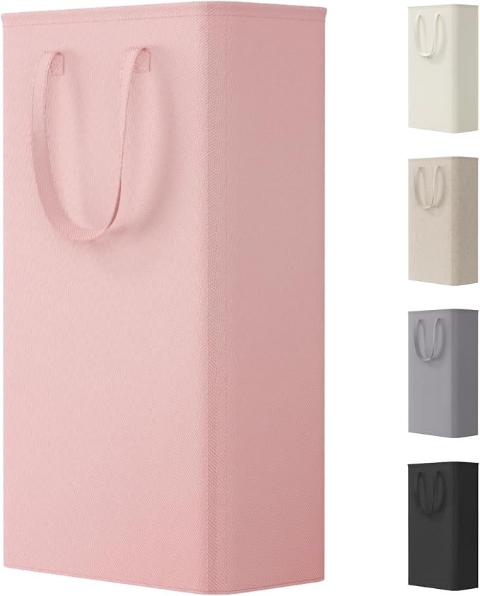 Lifewit 65L Narrow Laundry Basket Tall for Dirty Clothes, Slim Collapsible Laundry Hamper with Handles, Laundry Bag Bin for Bedroom Dorm Laundry Room, Pink