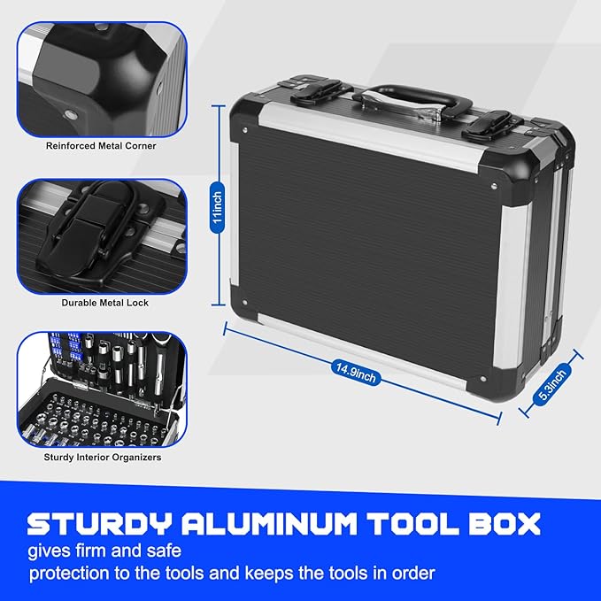 Prostormer 240-Pieces Mechanic Tool Set with Aluminium Tool Box | SAE and Metric Sizes, Chrome-Vanadium Steel, Universal Household and Auto Repair Tool Kit
