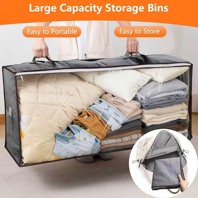 90L Under Bed Storage Containers,2-Pack Closet Organizer Storage Bins,Grey | for Organization and Storage Clothes, Shoes, Blankets & Pillows,Visible Transparent Top Storage Bins with Lids