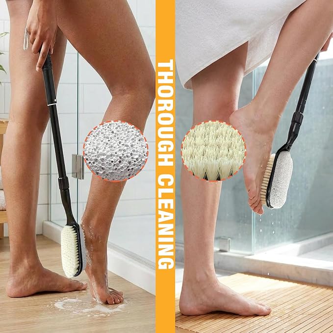 Foot Pumice Stone for Feet, Foot Pumice Stone Scrubber Shower Feet Dead Skin Remover with Long Handle Adjustable 17”-25”, Foot Cleaning Brush for Seniors, Pregnant, Disabled, Men and Women