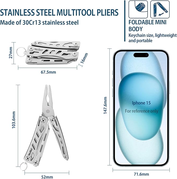 NexTool Mini Flagship EDC Keychain Multitool, Mini Pocket Knife (Silver) | 10-in-1 Multi Tool, 30Cr13 Full Size Scissors, EDC Fifth-Pocket Tool, Cool Gadgets for Men, Gifts for Men on Christimas