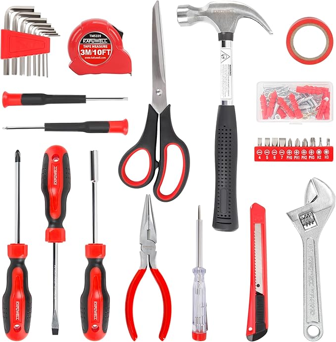 32 Piece Home Repair Tool Kit, General Household and DIY Basic Tool Kit with Wrenches, Screwdrivers, and Toolbox for Home, Garage, Office