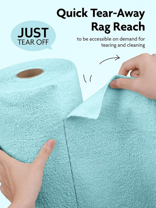 Fantasticlean Microfiber Cleaning Cloth Roll- 75 Sheets, 12" x 12" (Blue) | Super Absorbent, Lint-free, Tear-away Microfiber Towel Roll, for All-Purpose Cleaning, Reusable Alternative to Paper Towels