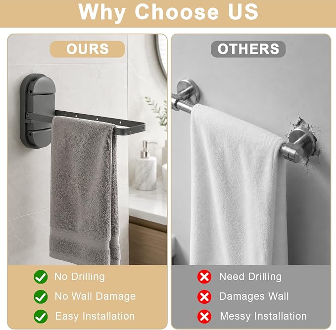Folding Clothes Drying Rack with 12 Clips-Heavy Duty Dual Suction Cup Towel Bar for Bathroom Tile, Shower Glass | Space Saving Portable Laundry Hanger for RV, Apartment