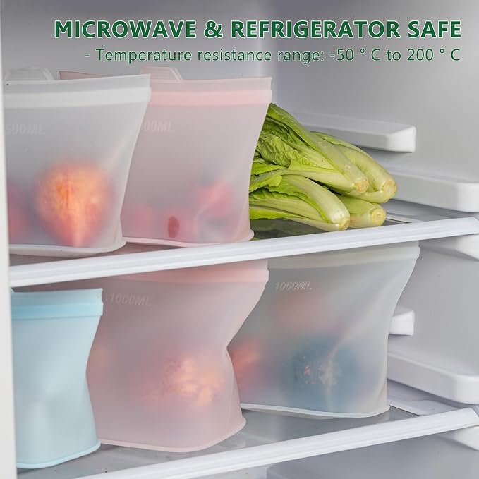 Food Grade Reusable Silicone Food Storage Bags, 3-Pack Leakproof Freezer Bags with 3 Sizes (51oz, 34oz, 17oz) | Microwave & Dishwasher Safe | Plastice & BPA Free | Airtight Seal for Food Preservation