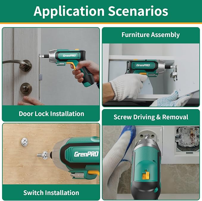 GRENPRO 4V Electric Screwdriver Rechargeable 10pcs, Cordless Screwdriver | USB Small Power Screwdriver Set with Bits, Green, Ideal for Home Repairs