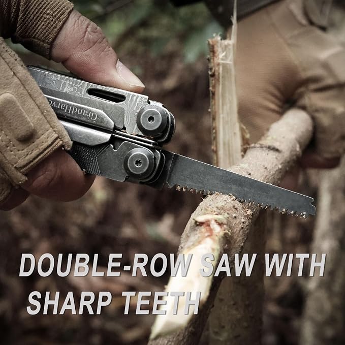 GrandHarvest Multitool, 25-in-1 Spring Loaded Pliers Multi Tool, Each Tools with Safety Lock-Stainless Steel Multi-Tool, Propylene Sheath, Survival Gear for Camping, Hiking, Multi Plier, Pocket Knife