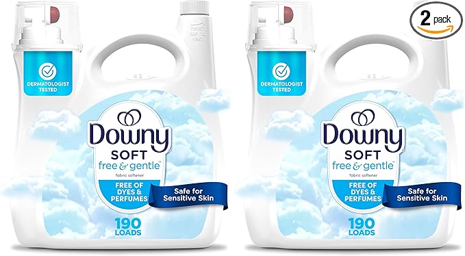 Downy Free & Gentle Liquid Fabric Softener,140 fl oz,190 Loads,Hypoallergenic,Sensitive Skin Friendly Fabric Conditioner Liquid,(Pack of 2)