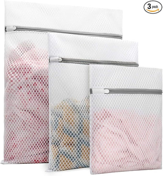Muchfun 3Pcs Durable Honeycomb Mesh Laundry Bags for Delicates | (1Large, 1Medium, 1Small)