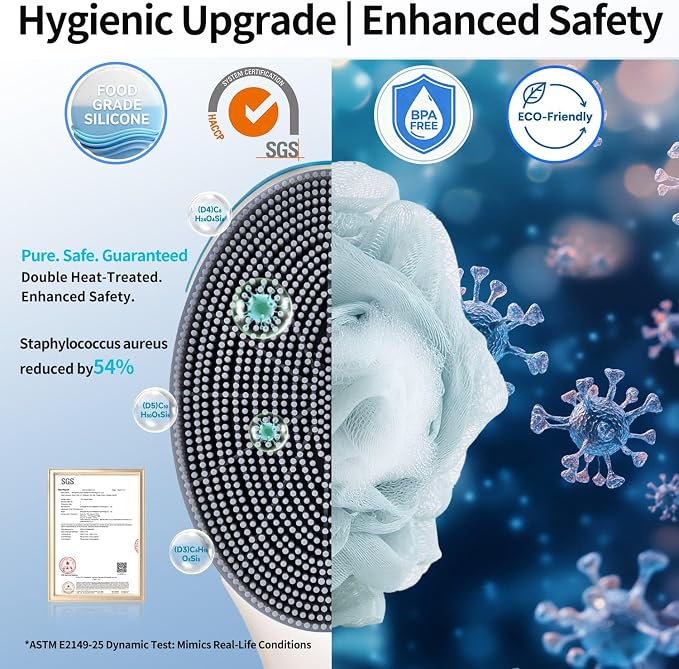BUBBLEDANCE® Extendable Silicone Back Scrubber (17.5" to 32") – 2-Hand Grip for 4X Power, Curved Stiff Bristles, Non-Slip Long Handle Shower Brush for Deep Exfoliation - White (Stiff Bristles)
