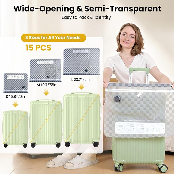 15 Pack Vacuum Storage Bags for Travel with Digital Display Air Pump,Carry-on Packing Bags for Luggage and Suitcase,Space Saver for Clothes