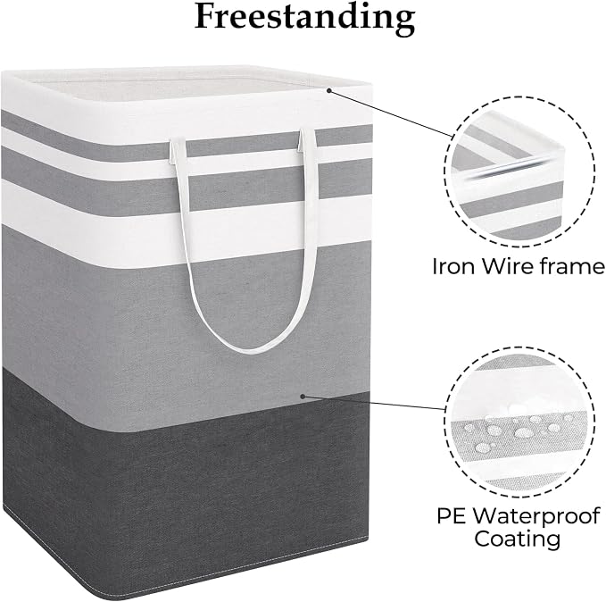 StorageRight Laundry Basket Hamper, 75L Collapsible Clothes Storage, Grey | Freestanding Clothes Hampers, Foldable design, with Easy Carry Handles, For Laundry, Bedroom, Dorm, Clothing, Towels, Toys