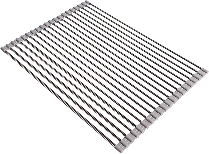 Ahyuan Roll up Dish Drying Rack Over The Sink Kitchen Roll up Sink Drying Rack Portable Dish Drainer Foldable Dish Drying Rack (Warm Gray, 20.5''X14'')