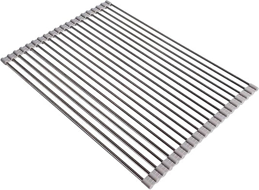 Ahyuan Roll up Dish Drying Rack Over The Sink Kitchen Roll up Sink Drying Rack Portable Dish Drainer Foldable Dish Drying Rack (Warm Gray, 20.5''X14'')
