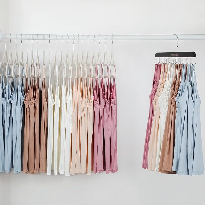 TOPIA HANGER Bra Hanger for Closet, Tank Top Hangers Space Saving Black | 20 Foldable Hooks, 360°Rotating Hooks, Easy to Install, Durable Solid Wood, Space Saving Storage for Bras, Tank Tops, Belts