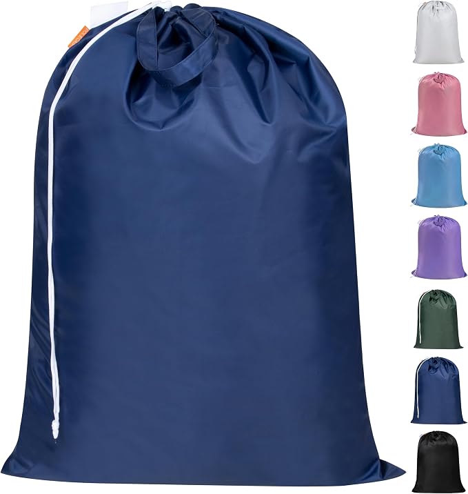 Extra Heavy-Duty Laundry Bag with Handles, Navy, 28x36" | Extra Large, Machine Washable, Reinforced Handles, Drawstring Closure, Name ID Tag, For College Dorm Travel