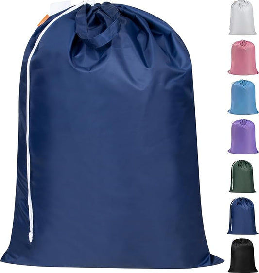 Extra Heavy-Duty Laundry Bag with Handles, Navy, 28x36" | Extra Large, Machine Washable, Reinforced Handles, Drawstring Closure, Name ID Tag, For College Dorm Travel