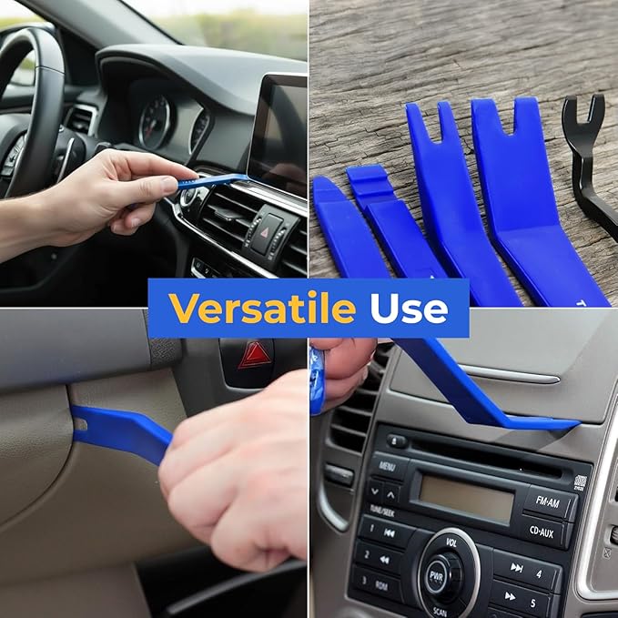 Auto Trim Removal Tool Kit - 5 Piece set for Dash, Door Panel, Clip Remover - Scratch-Resist Nylon Pry Tools for Interior Car Trims Work - Panel Prying Tools Included - Blue