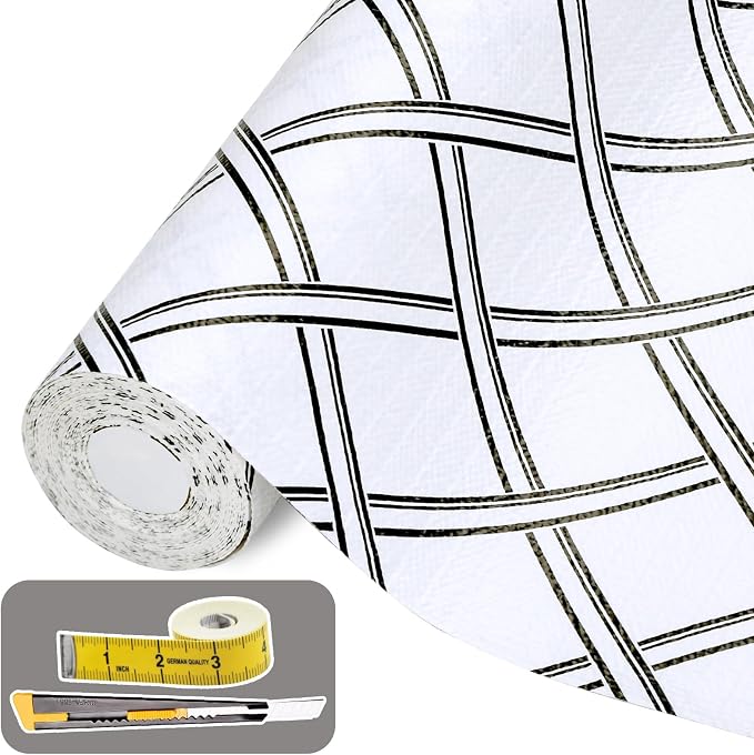 Drawer and Shelf Liner for Kitchen Cabinet: 17 in X 30 Ft Non Slip | Shelf Paper Non Adhesive Refrigerator Liners Black and White Squares Easy Liners for Bathroom