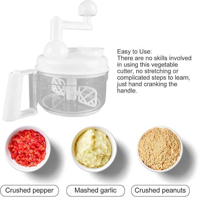 Mini Food Chopper, Salsa Maker Mini Food Processor Mixer Blender Manual Vegetable Chopper Full Function Hand Cranked Vegetable Cutter for Onion Garlic Salad Meat Fruit Ice