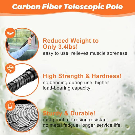4.7-30FT Carbon Fiber Telescopic Squeegee for Window Cleaning Kit | Ultra-Light Heavy-Duty Carbon Fiber Extension Pole with 3/4 threaded Tip for Wide Accessory Compatibility