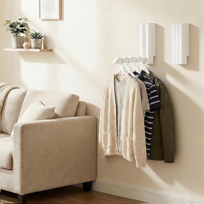 2 Pack Clothes Drying Rack Wall Mounted,Space Saver Wood Wall Mounted Folding Clothes Hanger Rack for Laundry Room,Bathrooms,Closet Storage Organization,Easy to Install
