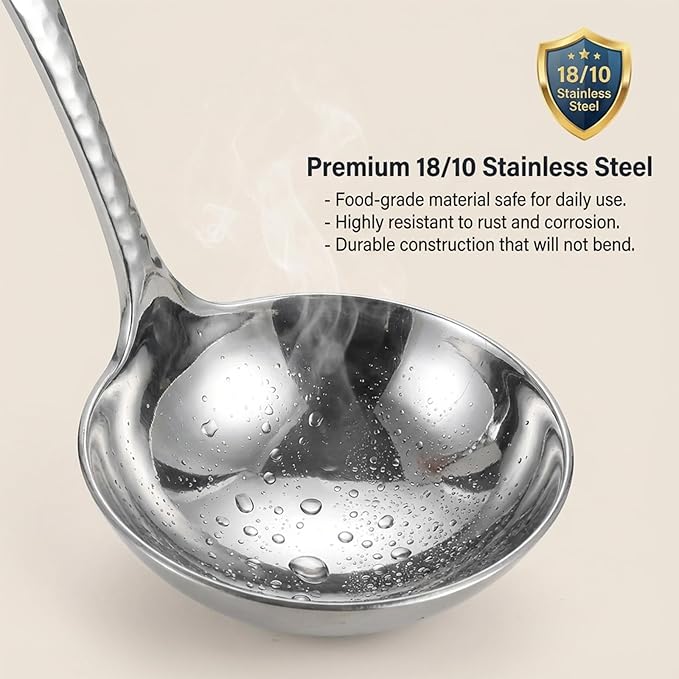 7.3 Inch Silver Small Ladle, Stainless Steel Gravy Soup Spoon, Hammered Gravy Ladle, Sauce Ladles, Cooking Ladles for Serving Soup, Sauces, Gravies
