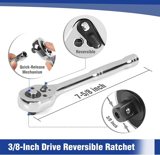 WORKPRO 39-Piece Drive CR-V Socket Set(1/4" & 3/8") | Metric & SAE, Quick-Release Ratchet Wrench, Extension Bar, Spinner Handle & Adapter, Compact, Automotive Repair