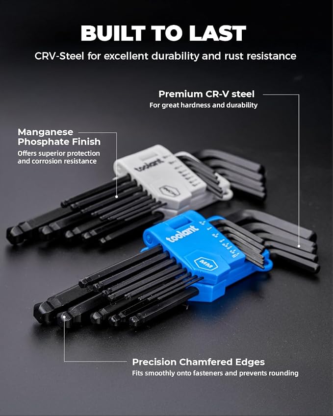 toolant Allen Wrenches Sets 26pcs(Metric&SAE), Long Arm Allen Wrench with Ball End, Metric Hex Key Set 1.27mm- 10mm, SAE Hex Key Set 3/64"- 3/8", Holder Design for Auto Maintenance and DIY Projects