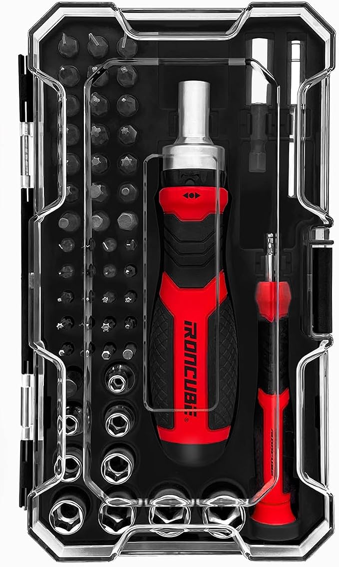 Multi Ratcheting Screwdriver Set: 56 IN 1 Magnetic Bits & Sockets with Case for Emergency Use At Home