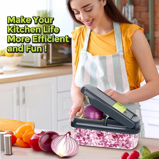 AHA Lifestyles16-in-1 Vegetable Chopper Slicer, Veggie Chopper, Food Chopper, Vegetable Cutter & Spiralizer - Kitchen Gadget Makes Slicing and Prepping Quick and Easy Meal Prep Tool