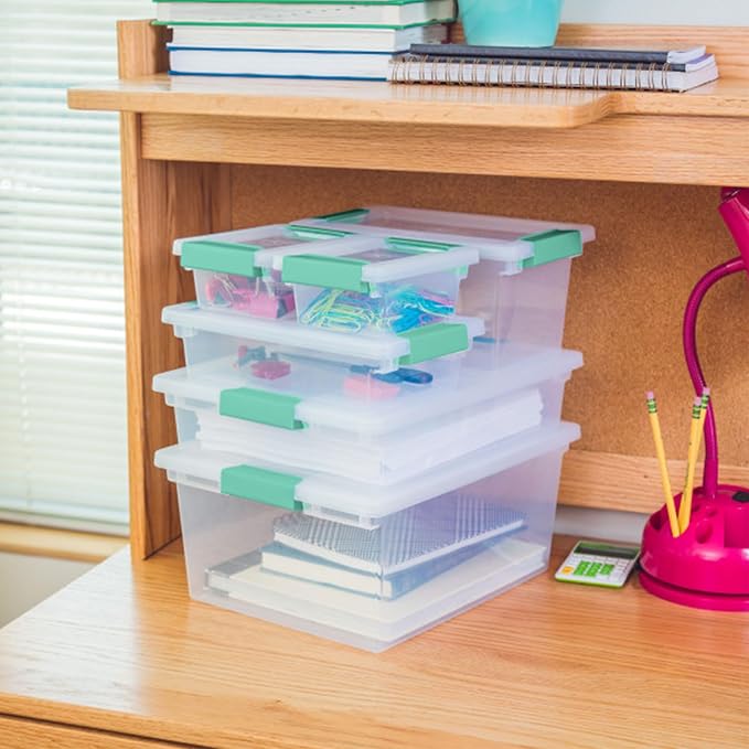 Sterilite Clip Box, Stackable Clear Plastic Bins- Large, 18-Pack | Storage Containers with Latching Lids for Writing, Arts or Crafts Supplies - Home, Office, Classroom & Workshop Organization