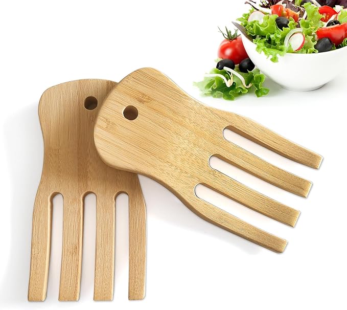 Bamboo Salad Servers,Cooking Utensil, Salad Spinner Tongs Set of 2 | Wooden Salad Spinner Tongs,Bamboo Salad Serving Utensils for Mixing,Tossing,Flatware›Servers Kitchen Cooking, 5.9x2.95x0.59in