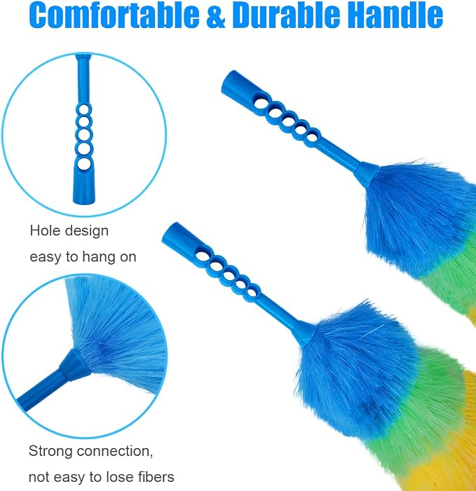 3 Pack Upgrade 19” Rainbow Static Feather Duster with Beandable and Washable Head - More Fibers Bigger Head Less Loss of Fiber