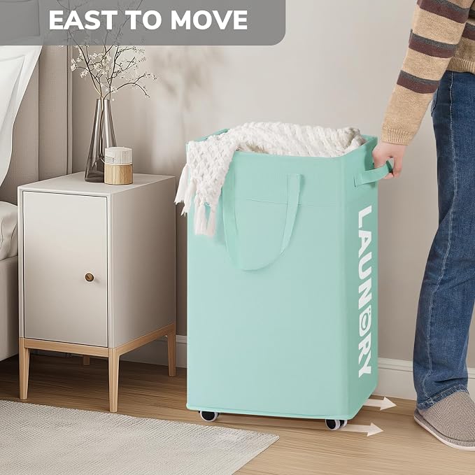 Goodpick 2-Pack Rolling Laundry Basket with Removable Wash Bag, 75L | Laundry Basket with Wheels, Collapsible Laundry Basket, Rolling Laundry Hamper with Handle for College Dorm,Blue