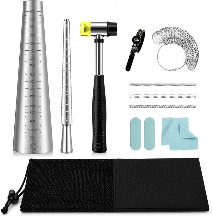 Ring Sizer Measuring Kit with Metal Ring Mandrel, Bracelet Sizer Mandrel & Rubber Mallet Hammer, Steel Jewelry Making Tools for Ring Sizing, Resizing, Repair and Bracelet Forming(12-Bracelet Sizer)