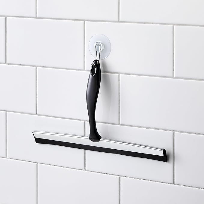 iDesign Bathroom Shower Squeegee, Black/Chrome | Wall Hook Included