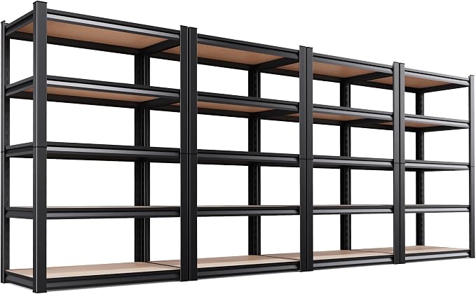 4 Pack Garage Shelving Heavy Duty Storage Shelves, Metal Adjustable Shelving Unit, Utility Garage Organizer Shelf for Basement, Pantry, Kitchen, Warehouse, 71.2" Hx35.4 Wx15.7 D, Black