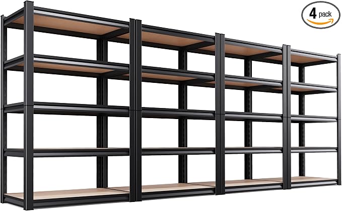 4-Pack Heavy Duty Garage Shelving for Whole Home, Warehouse & Workshop Organization, 71" H x 35" W x 15.7" D Adjustable 5-Tier Metal Storage Rack for Tools, Storage Bins & Bulk Items